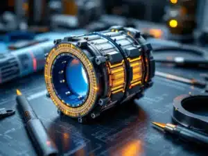 Doorsnede van industriële flexibele koppeling met weefselpatronen, rubberlagen en technische blauwdrukken op achtergrond