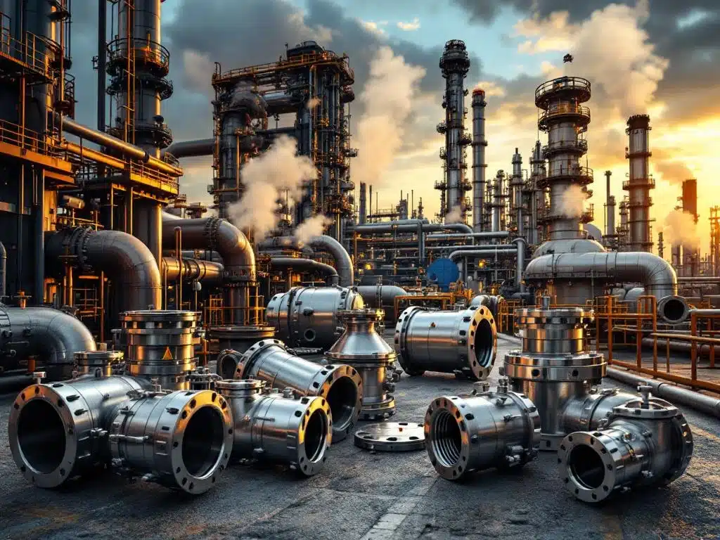 Roestvrijstalen flexibele koppelingen en expansievoegen in petrochemische raffinaderij met distillatiekolommen