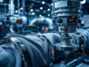 Industriële luchtbehandelingsverbindingen worden getest met chromen meetapparatuur in moderne laboratoriumomgeving