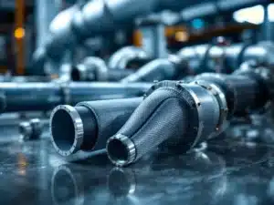 Industriële flexibele compensatoren en expansievoegen met precisie-stikwerk in professionele grijstinten