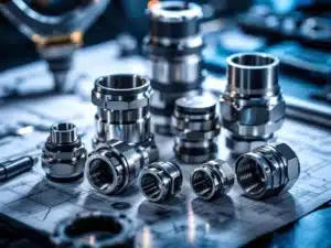 Industriële snelkoppelingen in verschillende maten met roestvrijstalen afwerking en precisie-engineerde verbindingsmechanismen