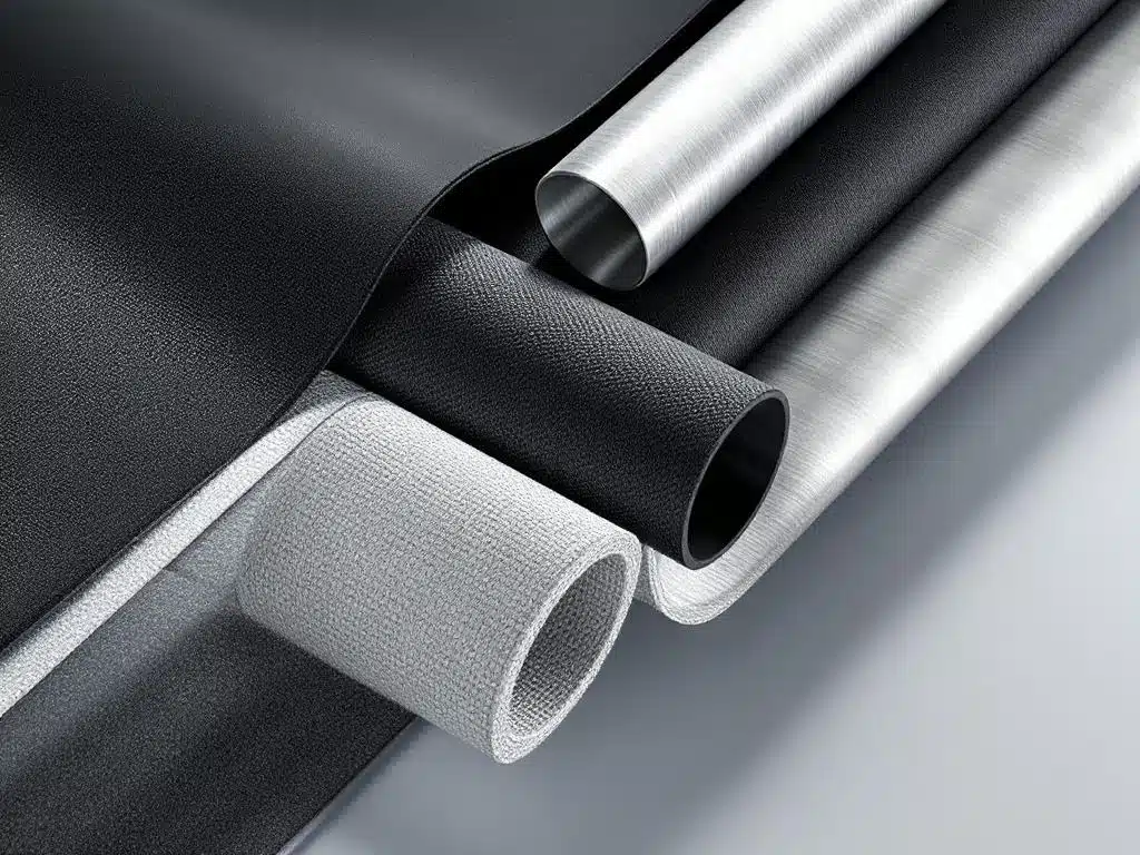 Industriële luchtbehandelingsmouwen in rubber, textiel en metaal met gedetailleerde textuurlagen en vakmanschap