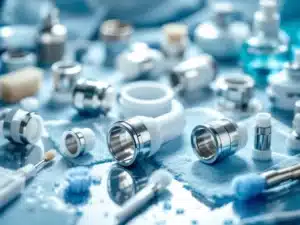 RVS industriële koppelingen en flexibele verbindingen op laboratoriumoppervlak met onderhoudsgereedschap
