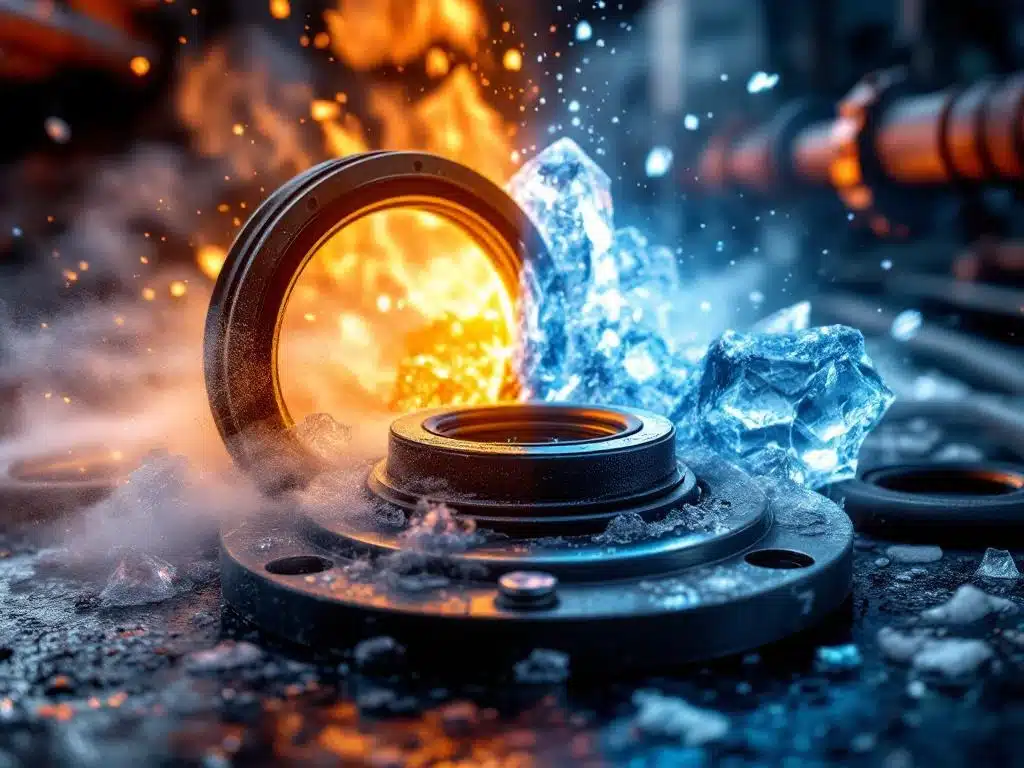 Industriële rubberen afdichtingen en pakkingen in extreme temperaturen met stoom en ijskristallen effecten