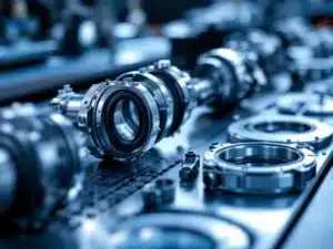 Koppelingsonderdelen met metalen ringen, rubber afdichtingen en roestvrijstalen klemmen op industriële werkbank