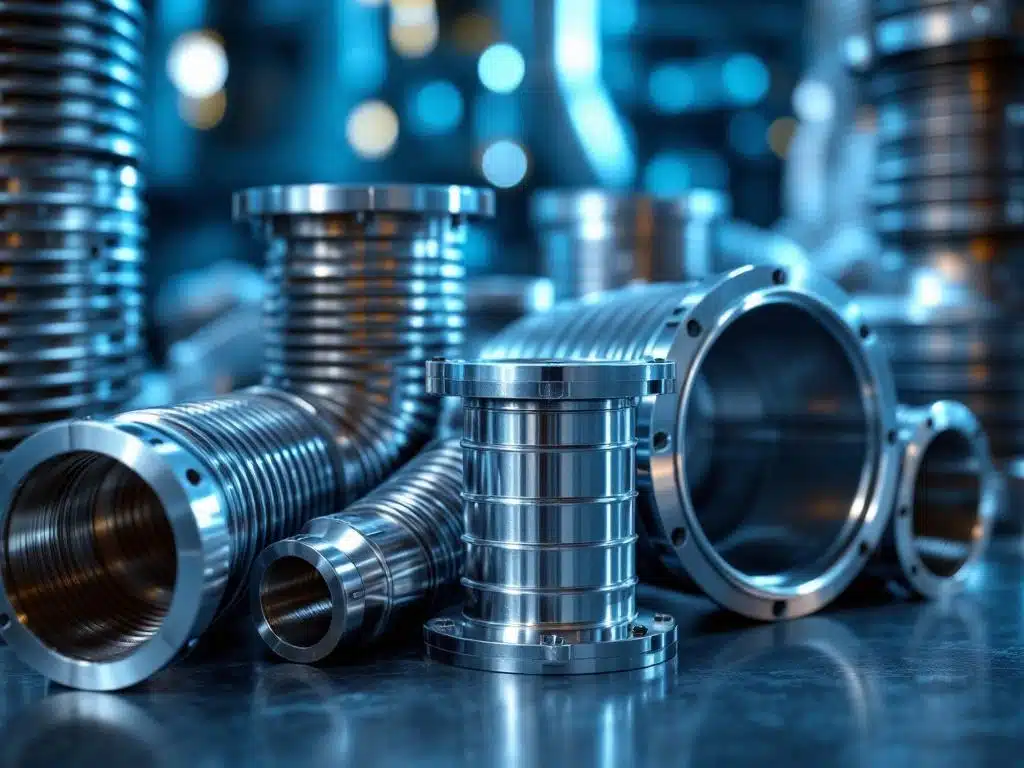 Roestvrijstalen industriële compensatoren en metalen balgen met geribbelde patronen en chromen afwerking