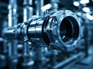 Roestvrijstalen snelkoppeling met schroefdraad en rubberen afdichtingen tegen industriële leidingsystemen achtergrond